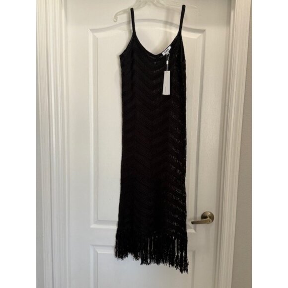 525 Fringe Dress Black XS S Open Knit Crochet Tassel Hem See-Through whimsigoth - Picture 11 of 16